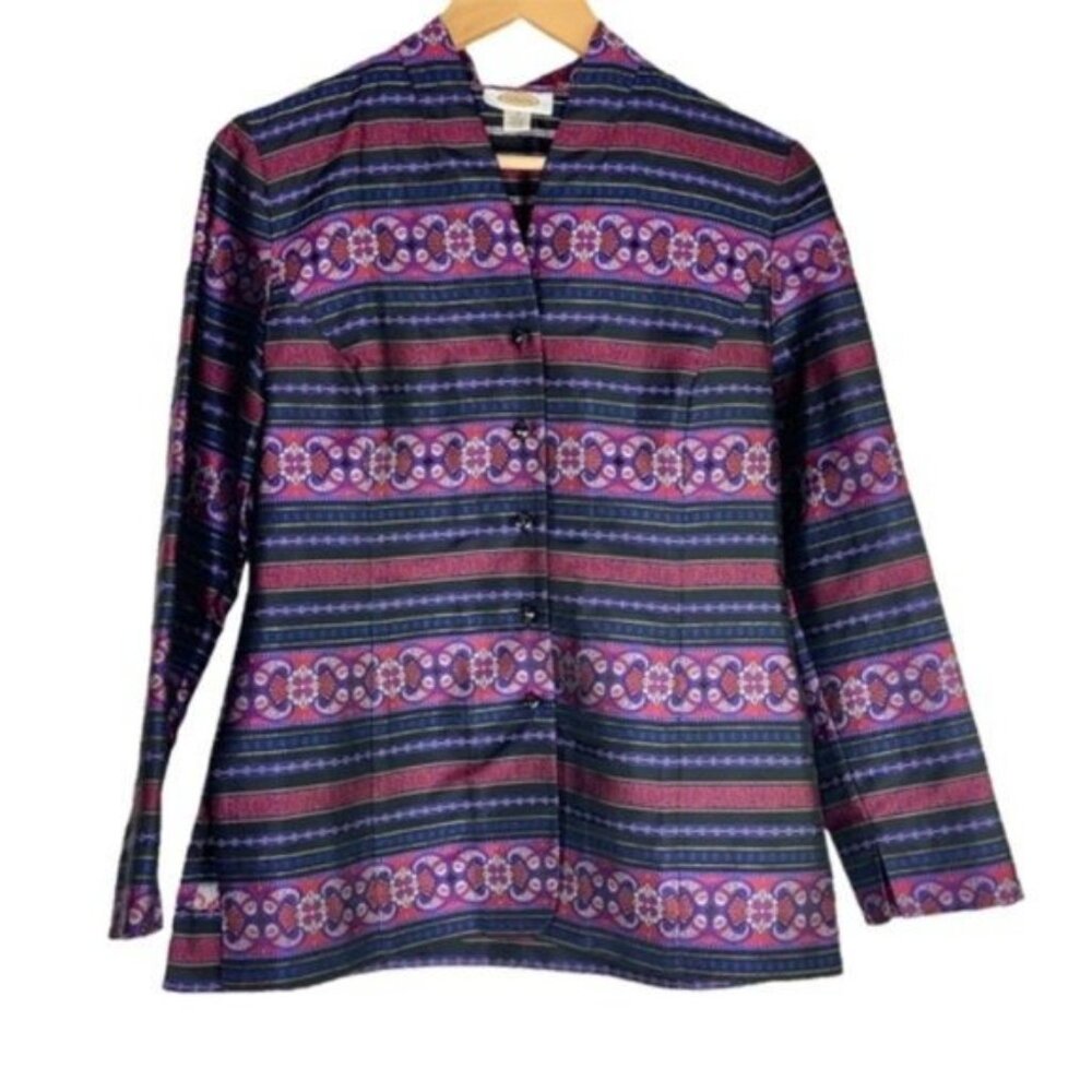 Talbots Silk Blend Button Front Collarless Asian Inspired Blazer